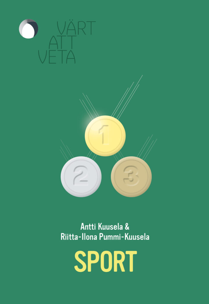 Illustration med guld-, silver- och bronsmedaljer mot grön bakgrund, titeln ”SPORT” och författarnamn under medaljerna, samt texten ”Värt att veta” upptill.